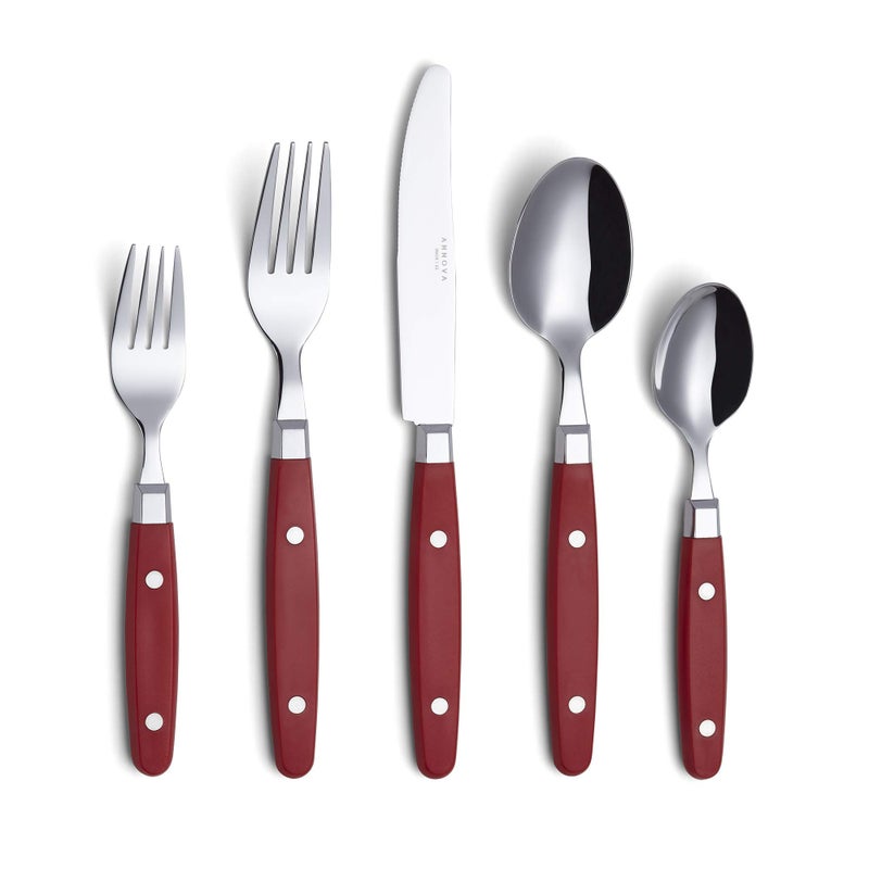 Annova ANNOVA Silverware Set Stainless Steel Cutlery Color Handle With RivetRetro Flatware Red 20 Pieces