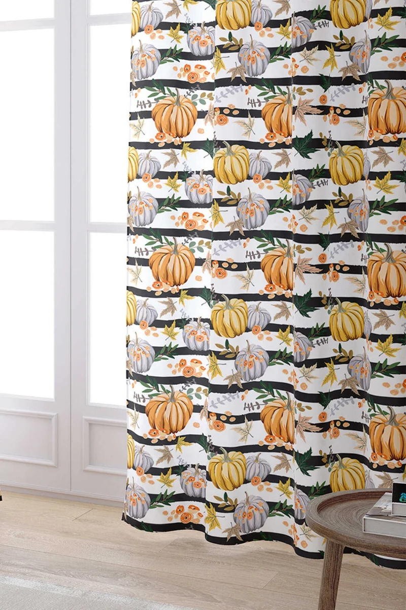 Cango Home Orange Halloween Pumpkin Patterned Digital Printed Curtain CGH766-PR