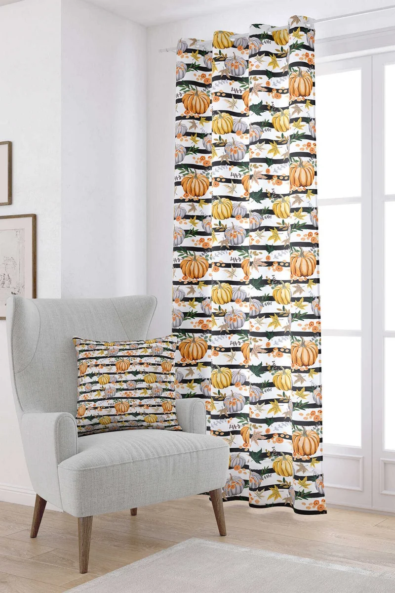 Cango Home Orange Halloween Pumpkin Patterned Digital Printed Curtain CGH766-PR