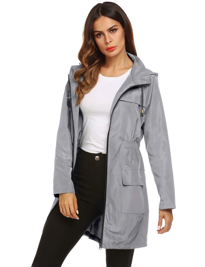 LOMON Women Waterproof Lightweight Rain Jacket Active Outdoor Hooded Raincoat (S, Gray) - Image 4