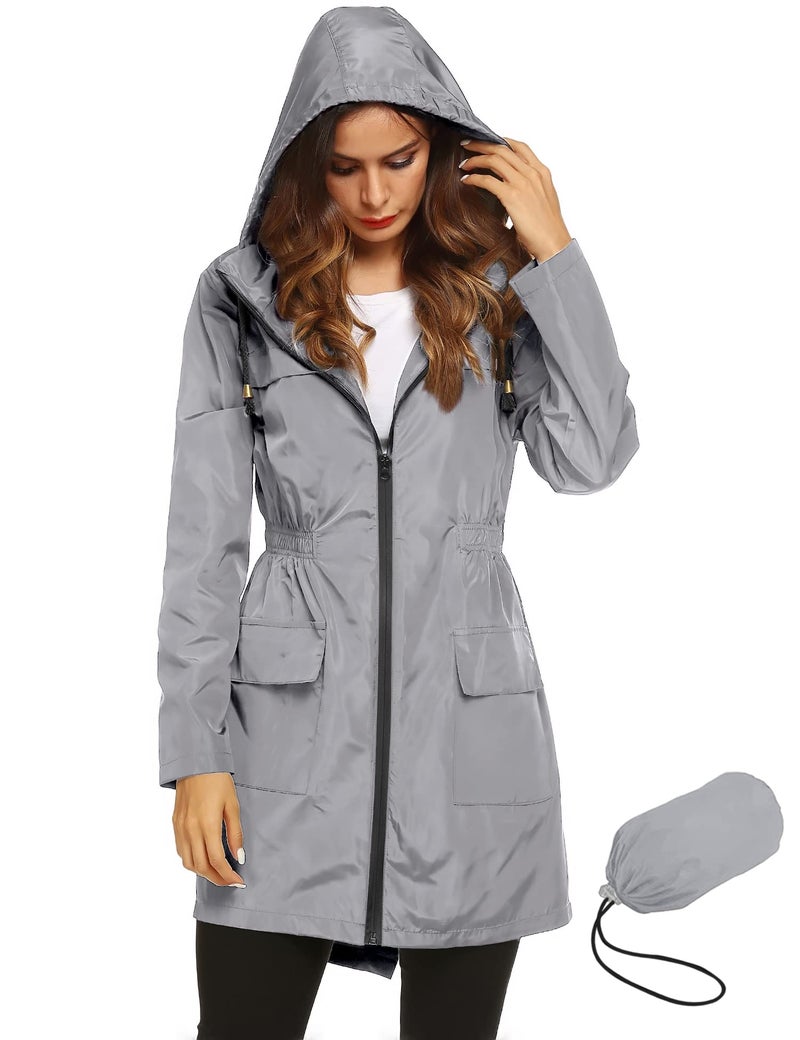 LOMON Women Waterproof Lightweight Rain Jacket Active Outdoor Hooded Raincoat (S, Gray) - Image 1