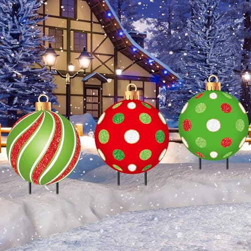 Drydiet 3 Pack Metal Christmas Yard Signs Decor Christmas Yard Stakes Outdoor Metal Xmas Signs with Stakes for Xmas Holiday Outdoor Garden Lawn Pathway Decoration - Image 1