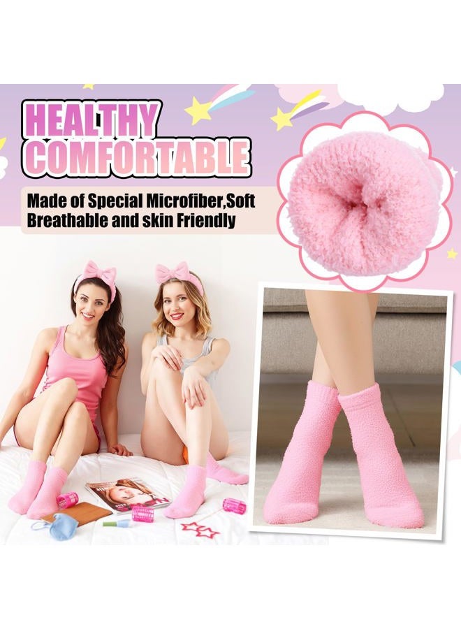 Chicingyou 48 Pcs Spa Sleepover Party Supplies 12 Spa Bow Headband 12 Plush Sleep Eye Mask Covers 12 Pair Fuzzy Sock 12 Gift Bags for Sleeping Birthday Sleepover Slumber Party Gift (Pink) - Image 5