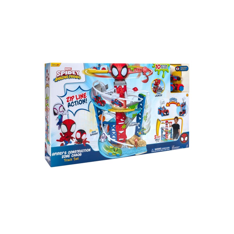 Spidey N Friends Construction Zone Chaos Track Set With Zip Line Action Includes 2 Play Vehicles