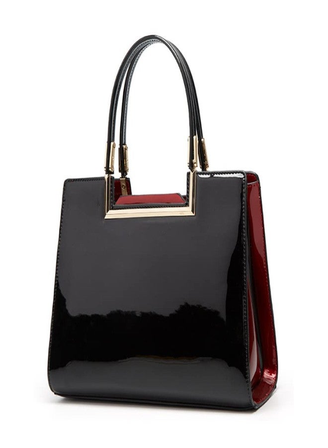 Rullar Women Top Handle Purse Satchel Patent PU Leather Handbag Shoulder Crossbody Bag Tote Black - Image 1