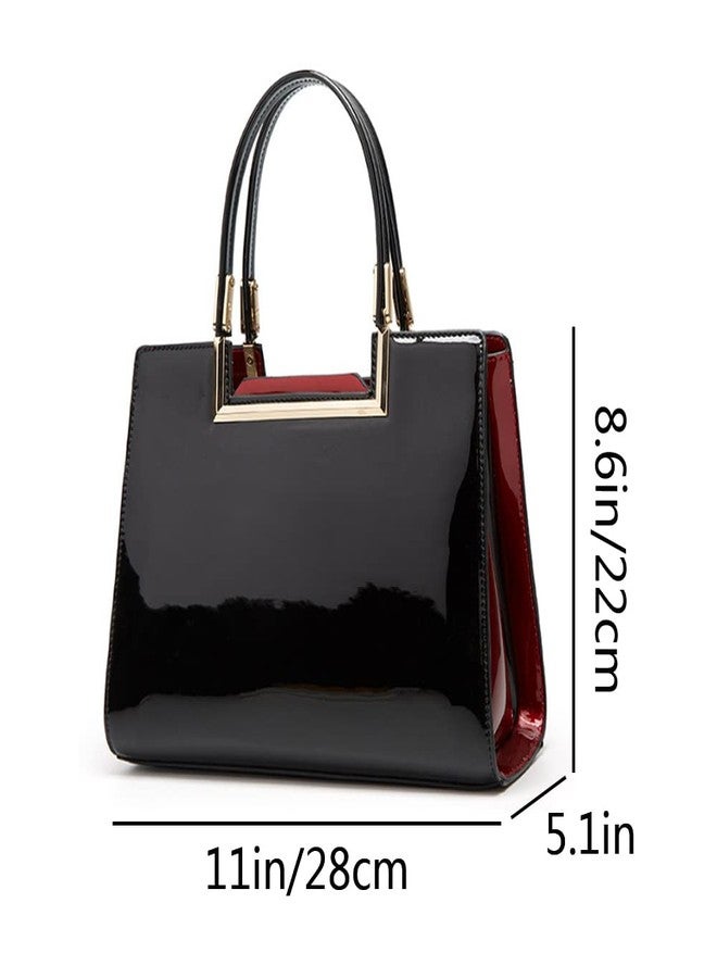Rullar Women Top Handle Purse Satchel Patent PU Leather Handbag Shoulder Crossbody Bag Tote Black - Image 2