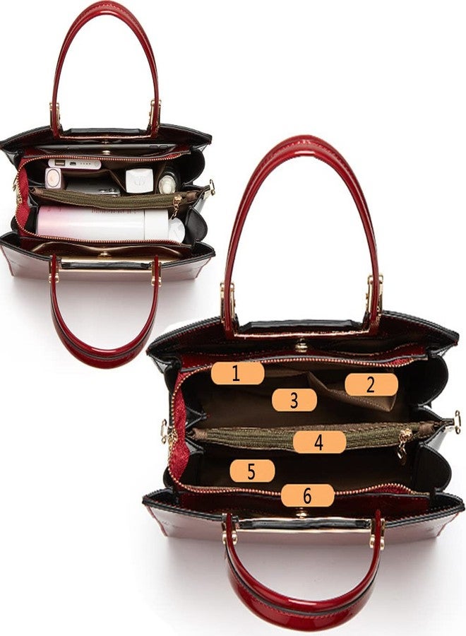Rullar Women Top Handle Purse Satchel Patent PU Leather Handbag Shoulder Crossbody Bag Tote Black - Image 4