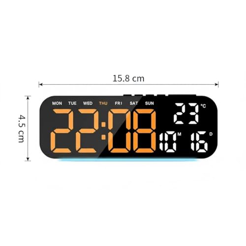 Niyam Digital Table Clock with LED Display 4 Levels Brightness Dual Alarm 5 Light Sensing Mode Temperature/Date/Day/Week/12/24H Time for Home & Office (Orange Digit, Black GH9015) - Image 3