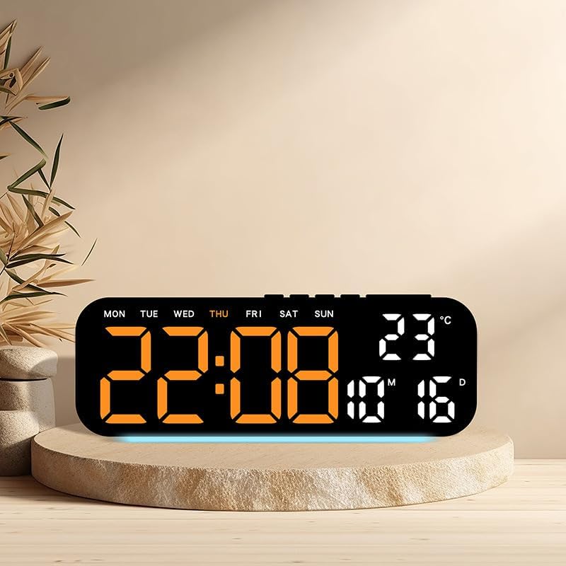 Niyam Digital Table Clock with LED Display 4 Levels Brightness Dual Alarm 5 Light Sensing Mode Temperature/Date/Day/Week/12/24H Time for Home & Office (Orange Digit, Black GH9015) - Image 5