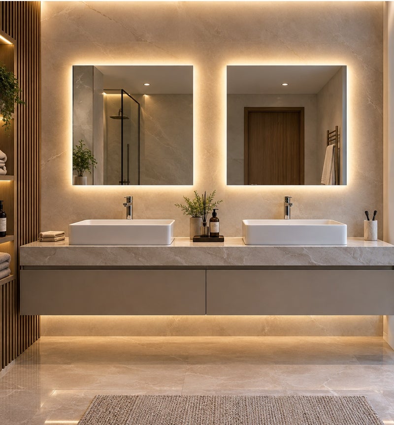 Mirror Art Square illuminated bathroom mirrors—measuring 50 x 55 cm—that lend a stylish and distinctive look to your bathroom. - Image 2
