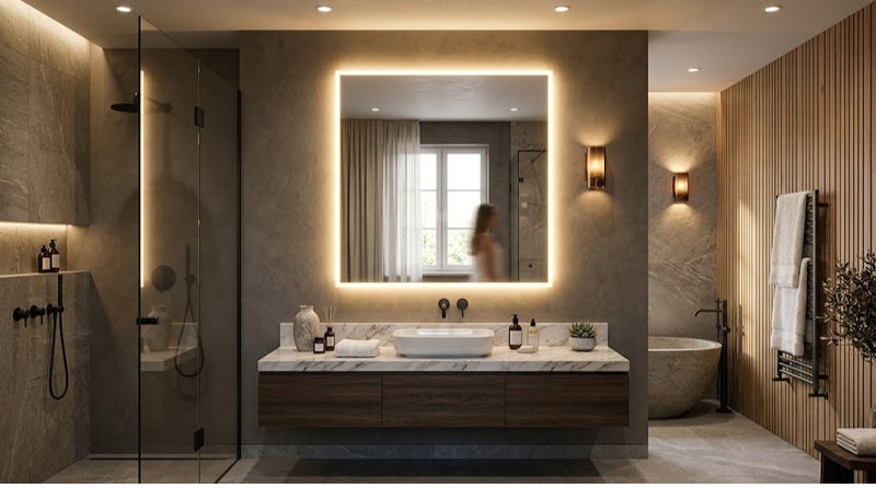 Mirror Art Square illuminated bathroom mirrors—measuring 50 x 55 cm—that lend a stylish and distinctive look to your bathroom. - Image 1