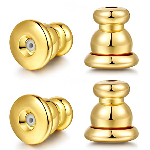 Moconar Locking Earring Backs for Studs Hypoallergenic 18k Gold Bullet Earring Backs Replacements for StudsDroopy Ears Secure Locking Backings for Sensitive Ears Gold 2pairs