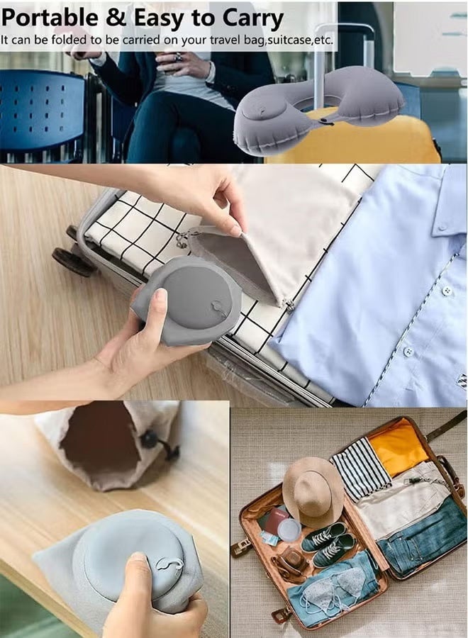 وسادة سفر قابلة للنفخ، وسادة رقبة قابلة للنفخ بضغطة زر واحدة للطائرة، وسادة قابلة للتعديل على شكل حرف U للمكتب والمنزل، وسادة رقبة رمادية محمولة للطائرة - Image 5