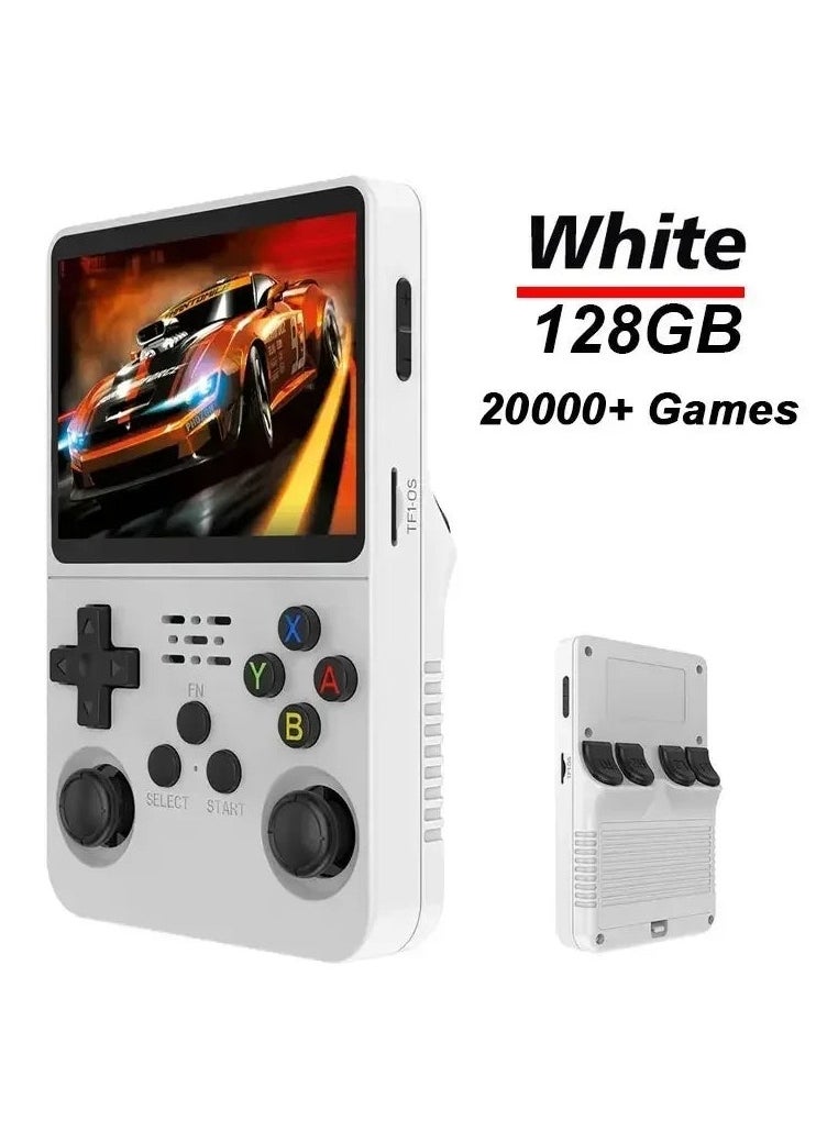 R36S Handheld Retro Gaming Console Linux System with 128G TF Card, Preloaded with 15000+ Games, Retro Video Game Console 3.5-inch IPS Screen (White 128G)