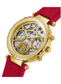 GUESS GUESS Women's Gold Tone and Red Silicone Multifunction Watch GW0484L1  - Image 3