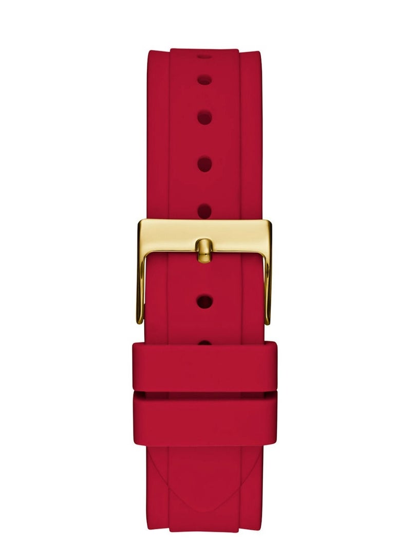 GUESS ساعة جيس متعددة الوظائف للسيدات باللون الذهبي والسيليكون الأحمر GW0484L1 - Image 4
