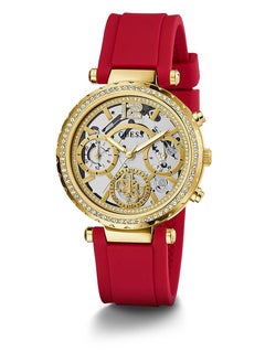 GUESS GUESS Women's Gold Tone and Red Silicone Multifunction Watch GW0484L1  - Image 2