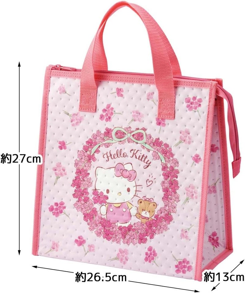 Skater Hello Kitty Insulated Lunch Bag NonWoven Cooler Tote with Zipper Flower Wreath Design Sanrio Lunch Box Bag  - Image 5