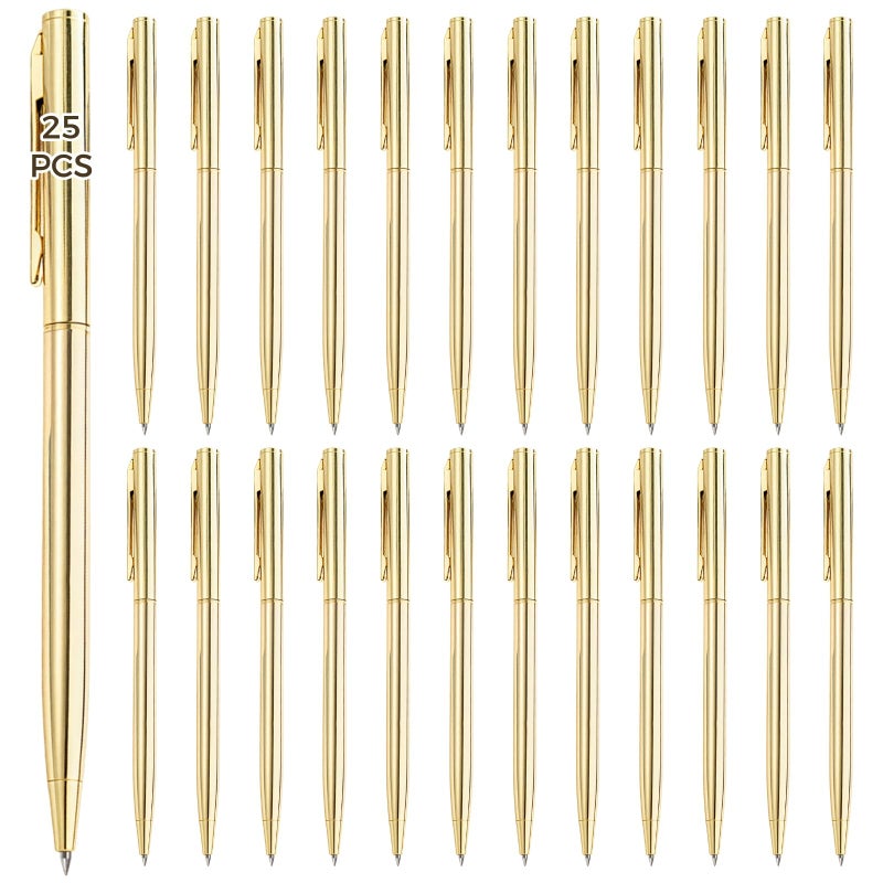 Elegant Gold Finish Metal Ballpoint Pen Set With Clips 25Pcs For Weddings Parties - Image 2