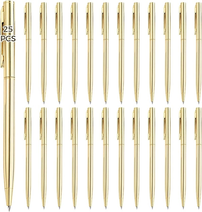 Elegant Gold Finish Metal Ballpoint Pen Set With Clips 25Pcs For Weddings Parties - Image 1