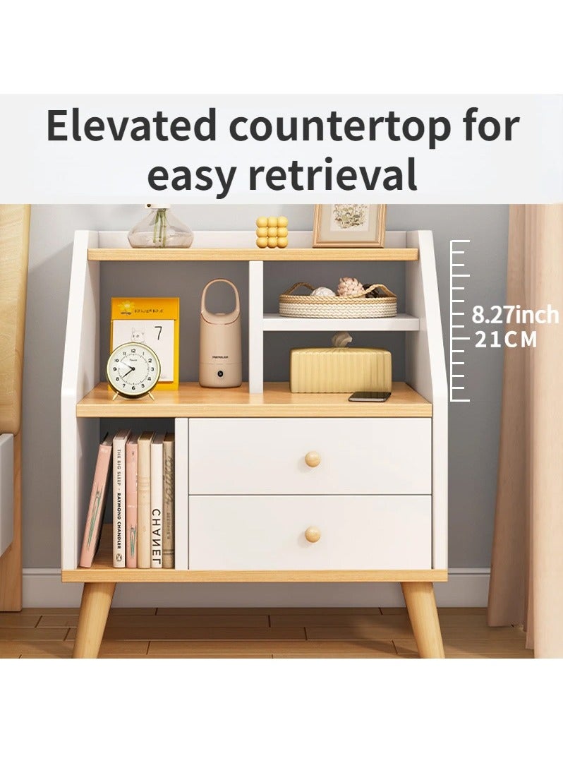 DubaiGallery طاولة جانبية ليلية مع درج، طاولة صغيرة بأرجل خشبية صلبة، طاولة بجانب السرير للتخزين، طاولة بيضاء مع منظم خزانة ملفات في غرفة المعيشة أو غرفة النوم أو المكتب (50 * 30 * 60 سم) - Image 3