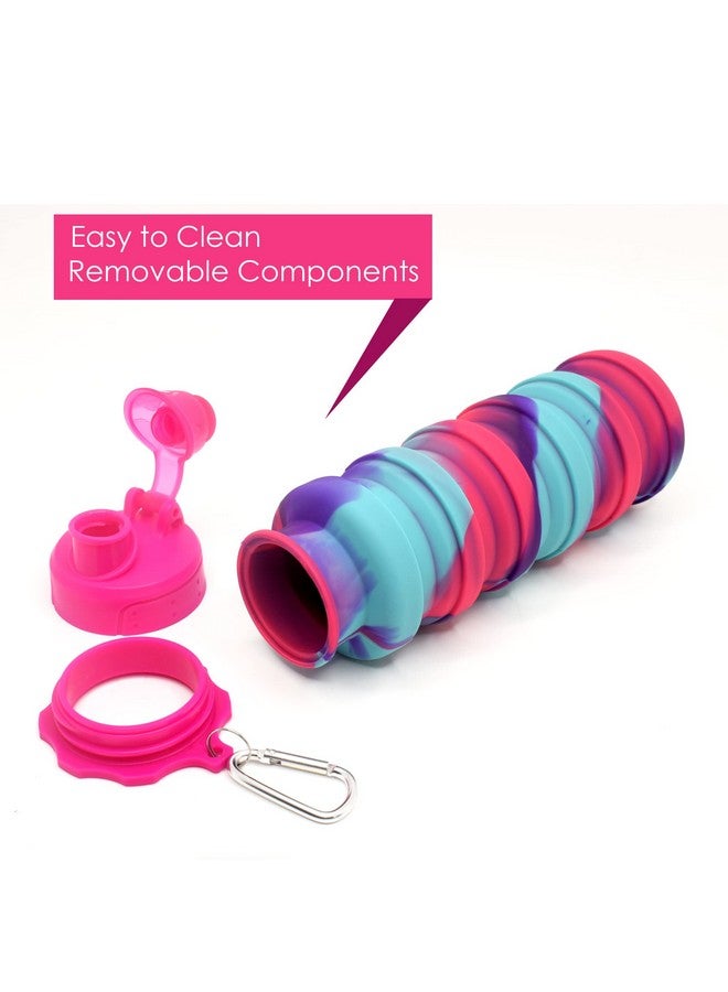 Kiditos Expandable Silicone Sipper Water Bottle For Kids For Sports, Trekking, Cycling, Gym, School Water Bottle With Snap Hook, Magenta/Blue (Pack Of 1 Unit), 500 Ml - Image 3