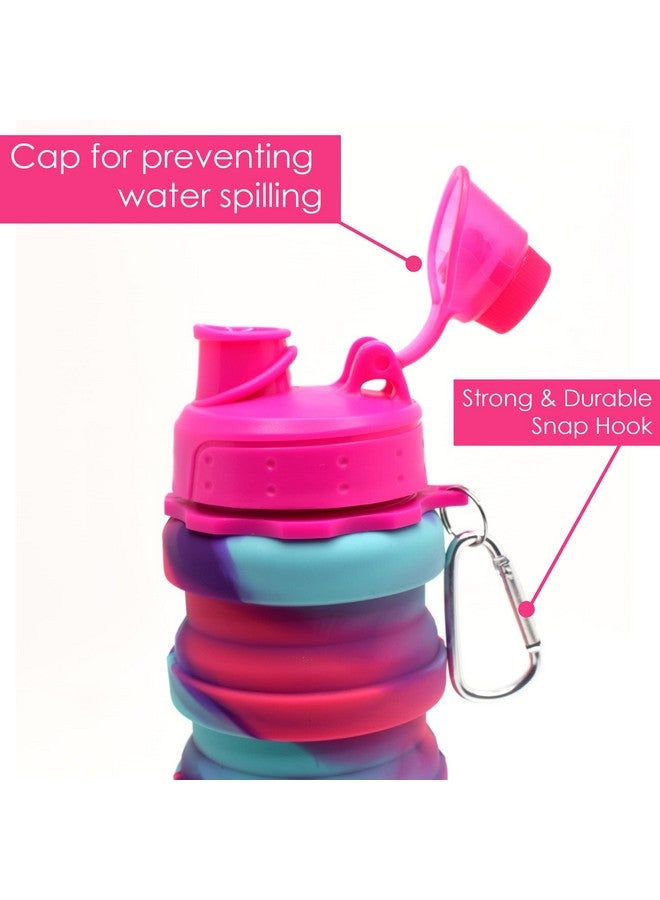 Kiditos Expandable Silicone Sipper Water Bottle For Kids For Sports, Trekking, Cycling, Gym, School Water Bottle With Snap Hook, Magenta/Blue (Pack Of 1 Unit), 500 Ml - Image 2