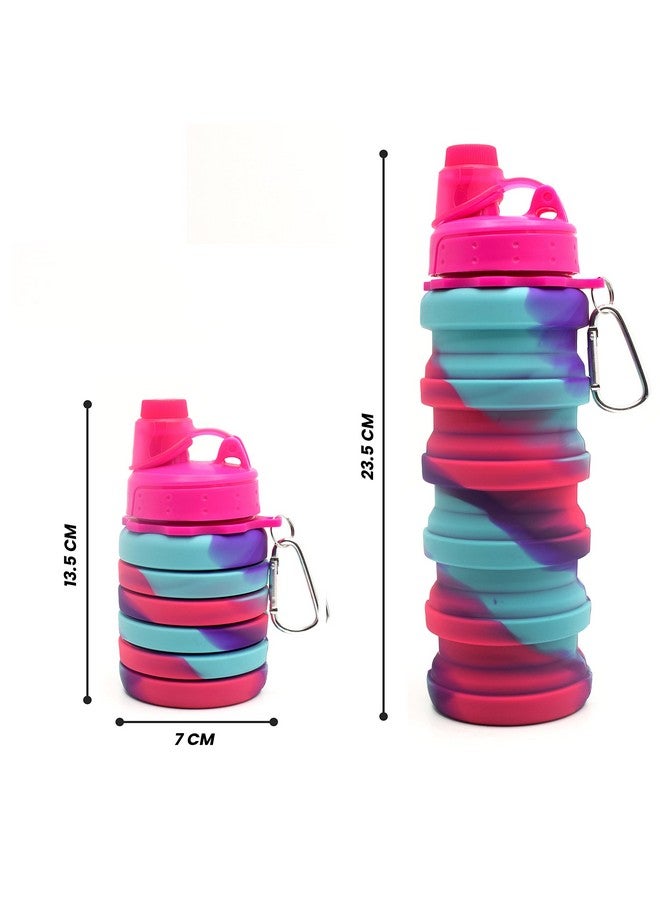 Kiditos Expandable Silicone Sipper Water Bottle For Kids For Sports, Trekking, Cycling, Gym, School Water Bottle With Snap Hook, Magenta/Blue (Pack Of 1 Unit), 500 Ml - Image 4