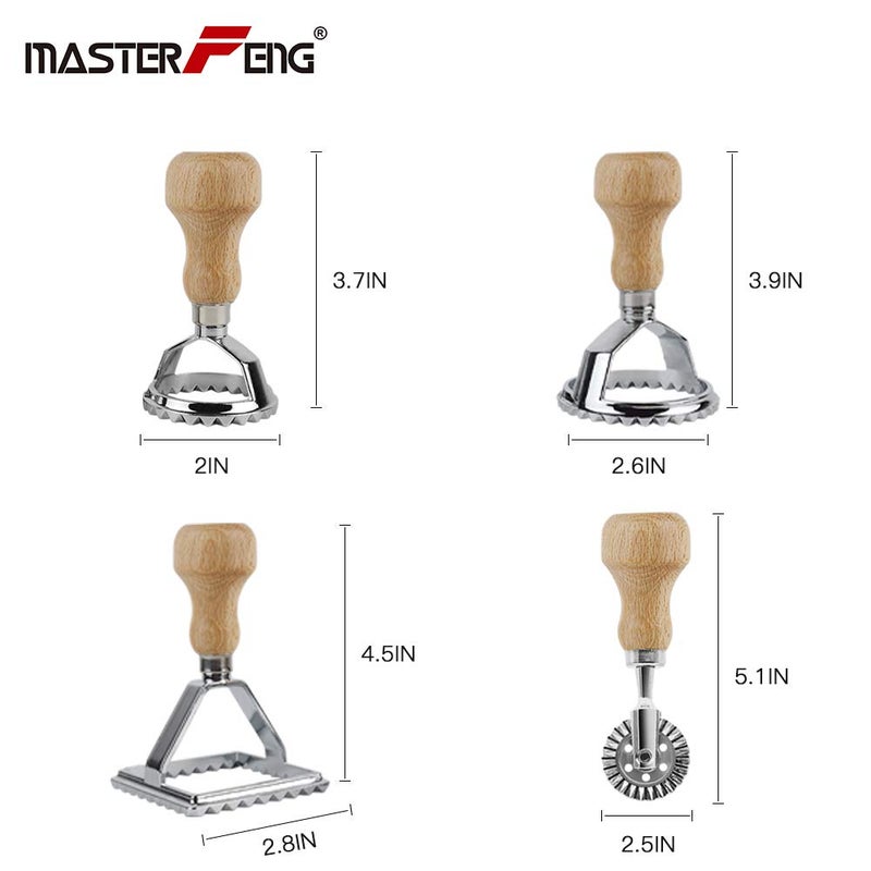 MASTER FENG Ravioli Stamp Maker Cutter with Roller Wheel Set, Mold with Wooden Handle and Fluted Edge, Pasta Press Kitchen Attachment (MF-1246) - Image 2