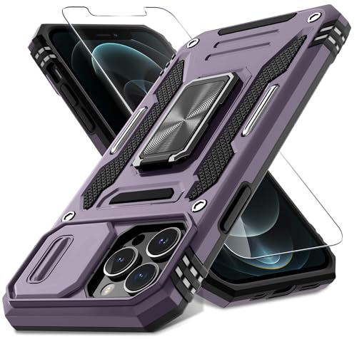 DEERLAMN Case for iPhone 13 Pro Max with Slide Camera CoverScreen Protector1 PackRotated Ring Kickstand Military Grade Shockproof Protective Cover 67 InchDeep Purple - Image 1