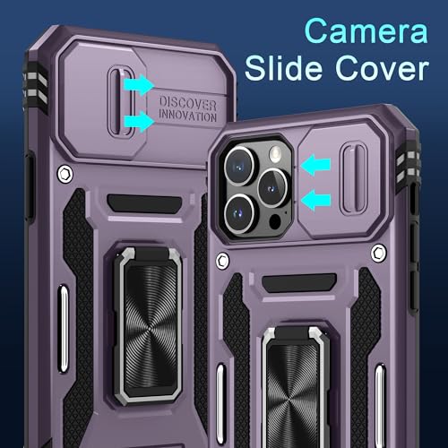 DEERLAMN Case for iPhone 13 Pro Max with Slide Camera CoverScreen Protector1 PackRotated Ring Kickstand Military Grade Shockproof Protective Cover 67 InchDeep Purple - Image 3