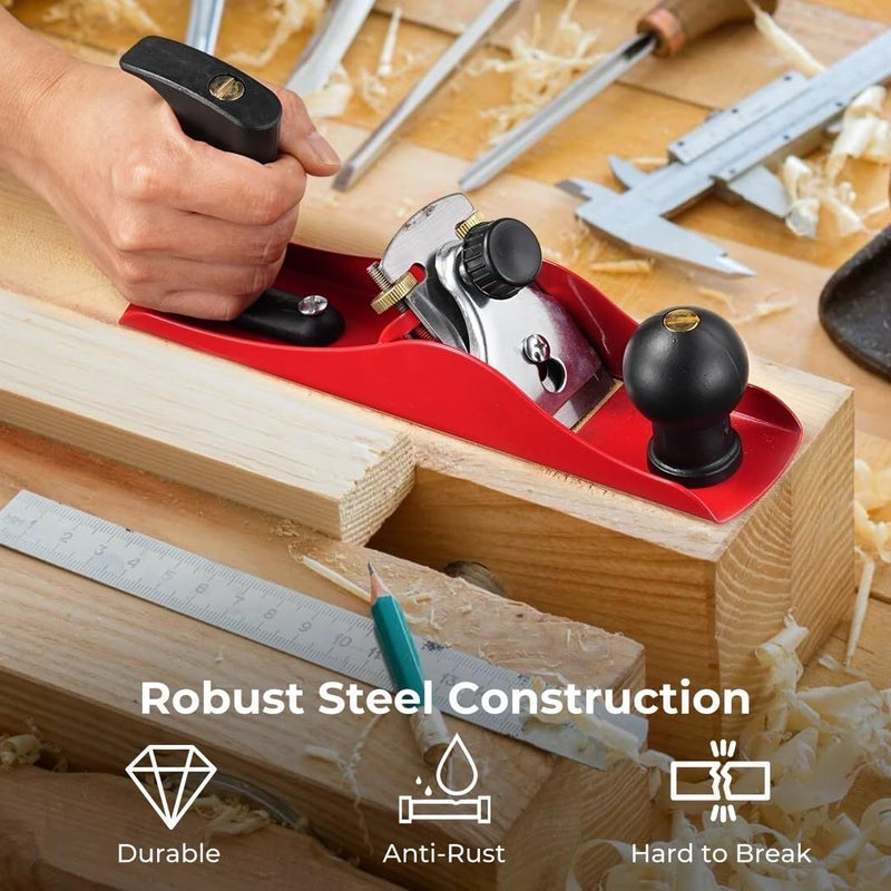 No 4 Hand Plane For Carpenters 2 Inch SK5 Steel Blade Adjustable Depth Bench Planer With Guidance Knob Ergonomic Grip - Image 4