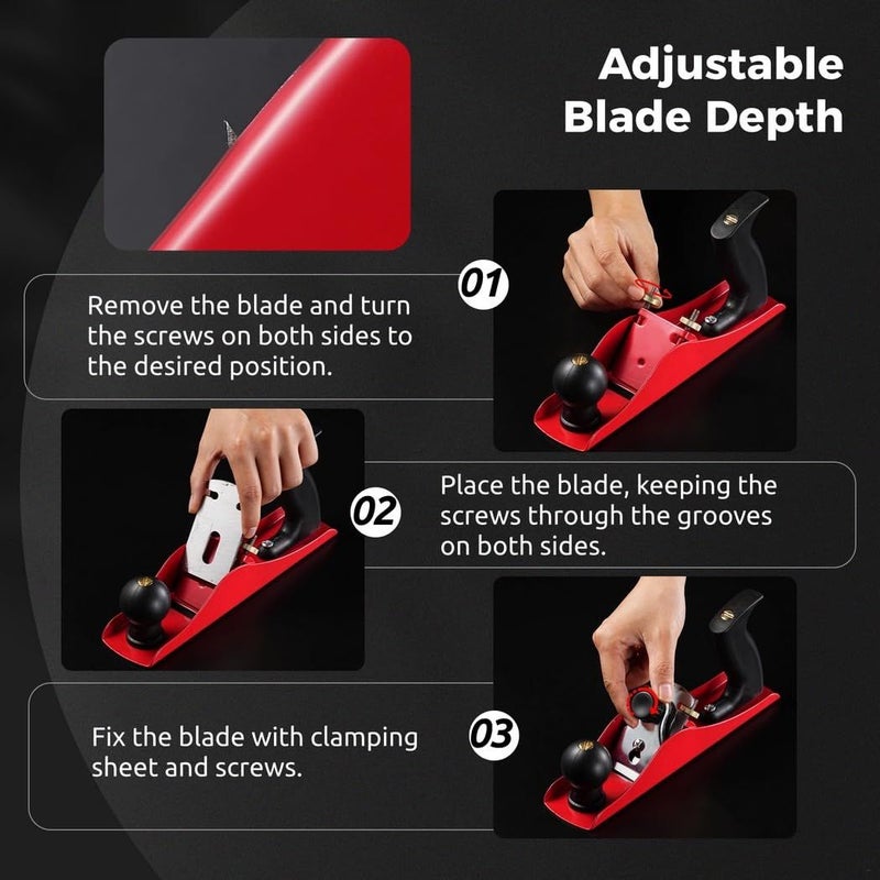 No 4 Hand Plane For Carpenters 2 Inch SK5 Steel Blade Adjustable Depth Bench Planer With Guidance Knob Ergonomic Grip - Image 5