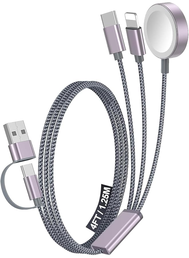 S-TOP 3-in-2 Multi Charging Cable Cord for Travel Essentials,Phone/Watch Charger,Type C/Lightning Cable Portable Designed - Image 1