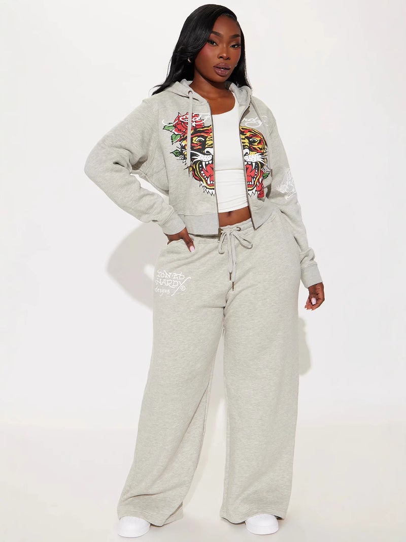 Suit Zone Loose Sweater Pants Printed Pants Long Sleeve Two-Piece 8181 - Image 1