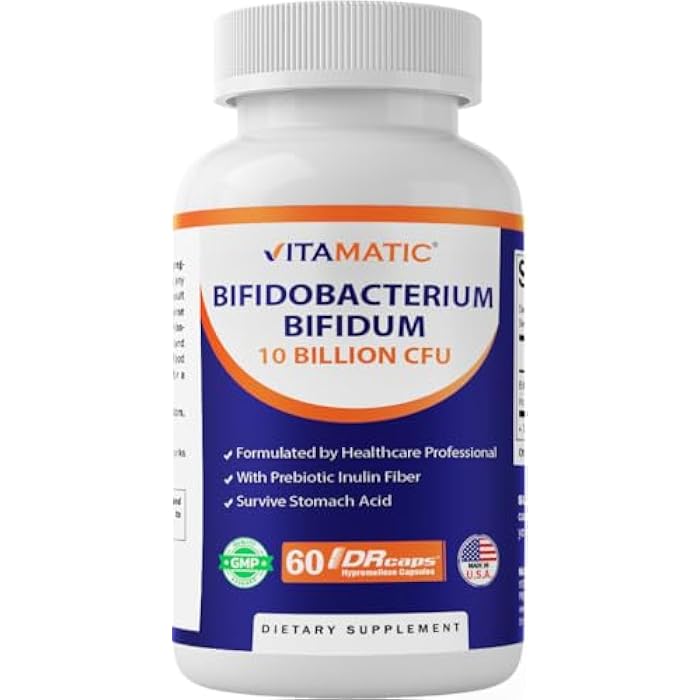 Vitamatic Bifidobacterium Bifidum - 10 Billion per DR Capsule - 60 Count - Digestive Support - Made with Prebiotic Inulin Fiber - Image 1