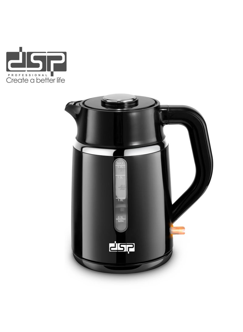 دي اس بي غلاية مياة DSP السعة ١٫٧ لتر   2200 وات مادة الهيكل بولي بروبيلين وعاء قابل للدوران بزاوية ٣٦٠ درجة، لاسلكي سهل الاستخدام عنصر تسخين مخفي من الفولاذ المقاوم للصدأ ٣٠٤ نظام أمان يُطفأ تلقائيًا عند غليان الماء حماية من الغليان الجاف وحماية من ارتفاع درجة الحرارة غطاء قفل أمان نافذة مرئية مع مصابيح مؤشر LED مع مصفاة قابلة للإزالة والغسل أقدام مانعة للانزلاق - Image 1