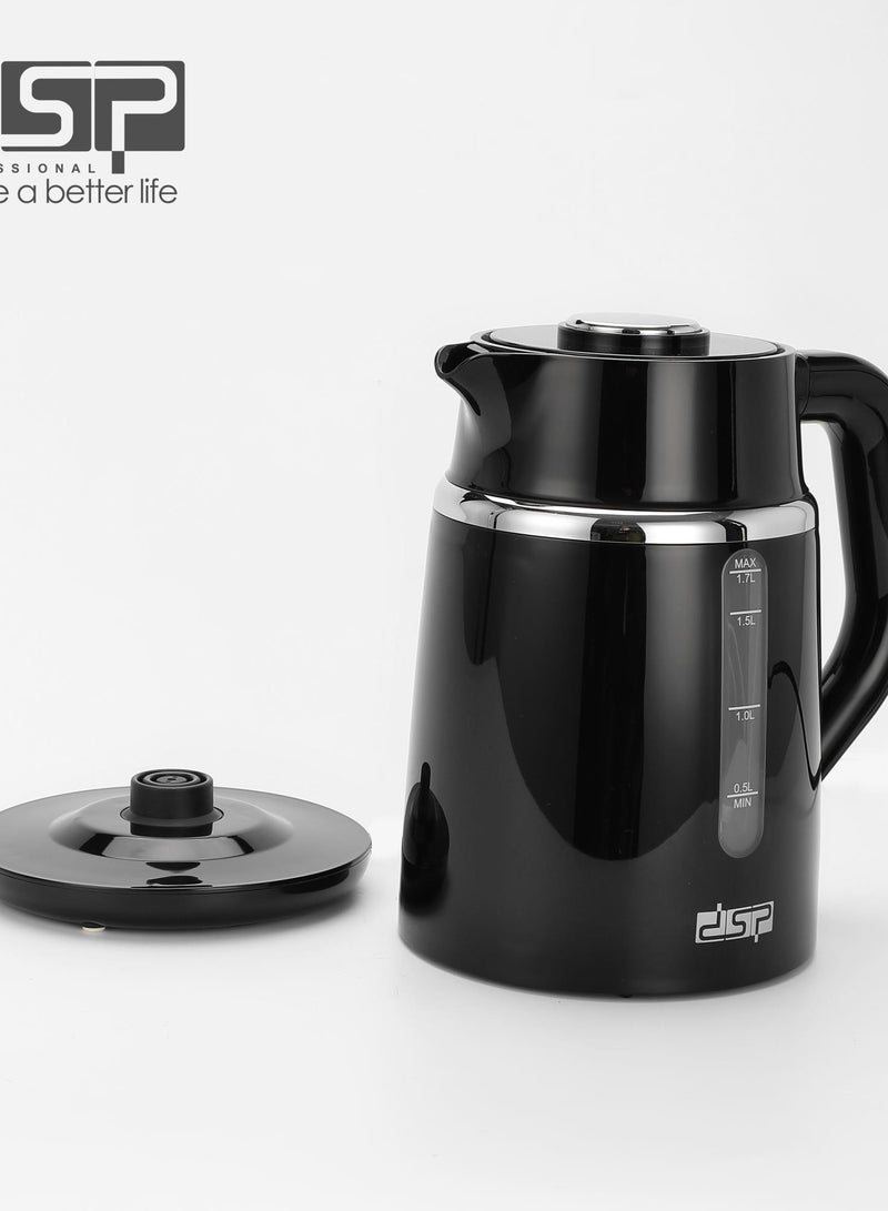 دي اس بي غلاية مياة DSP السعة ١٫٧ لتر   2200 وات مادة الهيكل بولي بروبيلين وعاء قابل للدوران بزاوية ٣٦٠ درجة، لاسلكي سهل الاستخدام عنصر تسخين مخفي من الفولاذ المقاوم للصدأ ٣٠٤ نظام أمان يُطفأ تلقائيًا عند غليان الماء حماية من الغليان الجاف وحماية من ارتفاع درجة الحرارة غطاء قفل أمان نافذة مرئية مع مصابيح مؤشر LED مع مصفاة قابلة للإزالة والغسل أقدام مانعة للانزلاق - Image 5