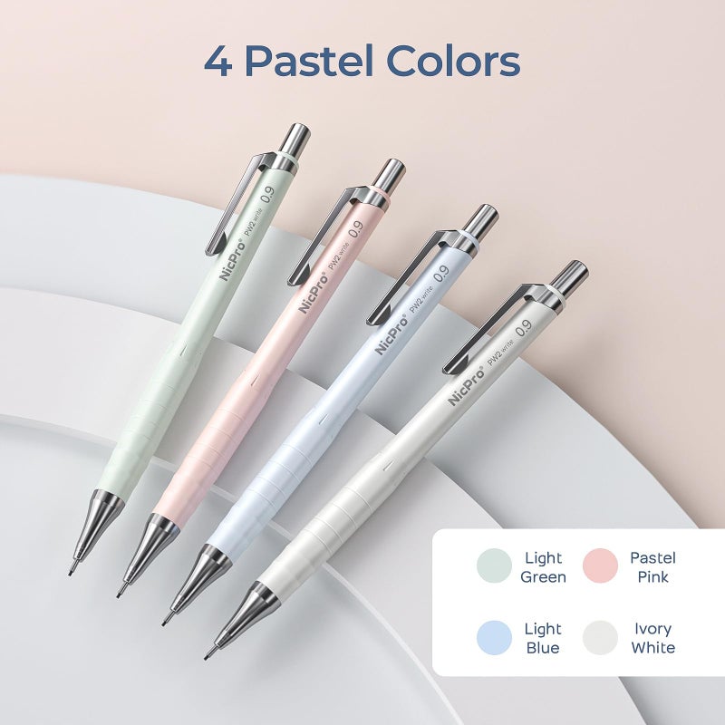 Nicpro Cute Mechanical Pencil Set, 4PCS 0.9mm Pastel Drafting Pencils with 4 Tube HB Lead Refills, 4B Erasers, Rotary Retractable Eraser and Eraser Refill for Writing Sketching Back to School Supplies - Image 3