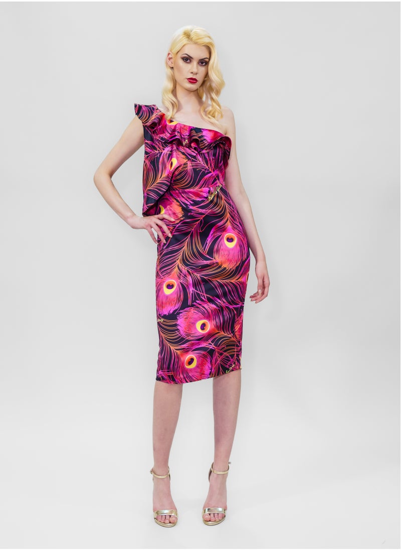 BITOLIA GALLERY Midi Cold Shoulder Ruffles Dress Pink  - Image 1