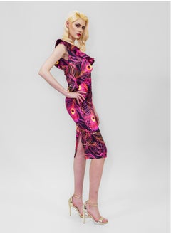 BITOLIA GALLERY Midi Cold Shoulder Ruffles Dress Pink  - Image 3