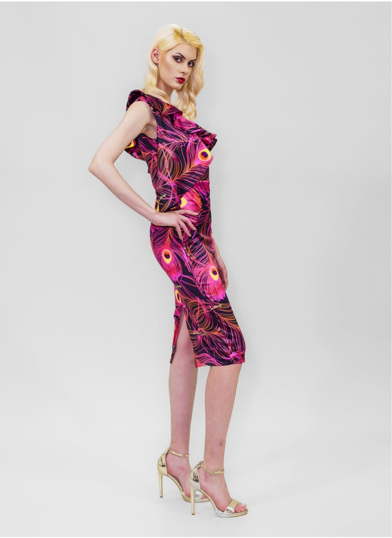 BITOLIA GALLERY Midi Cold Shoulder Ruffles Dress Pink  - Image 3