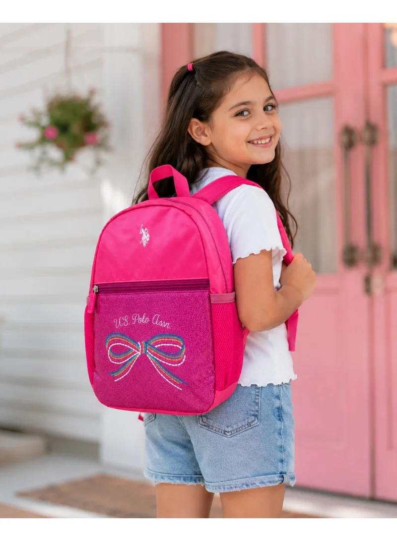 U.S. Polo Assn. PINK U.S. Polo Assn. Classic Rose Pink Rainbow Bow Backpack for School and Office MultiCompartment Bag for Campus  | Best Price UAE