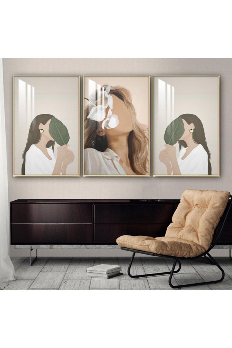 Marktna Three wooden wall painting with a frame and a clear acrylic layer - Image 1