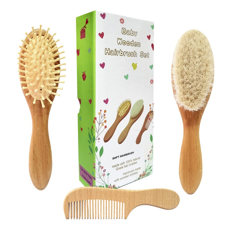 Molylove 3 Piece Baby Hair Brush and Comb Set for Newborn Toddlers Natural Wooden Hairbrush with Soft Goat Bristles for Cradle Cap Perfect Scalp Grooming Product for Infant Toddler Kids Baby - Image 3