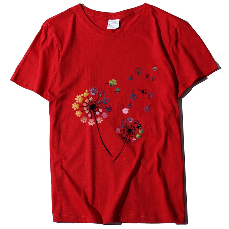 2020 Spring Women's T-Shirt Dog Claw Dandelion Print Pattern Women's T-Shirt 10170 - Image 2