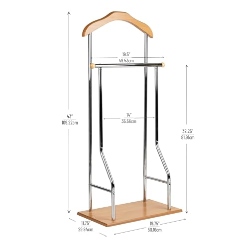 Mind Reader Valet Stand, Clothes Rack, Clothing Organizer, Jacket Hanger, Metal, Wood, 19.75" L x 11.75" W x 43" H, Silver - Image 3