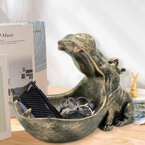 aboxoo Hippo Statue Home Resin Hippopotamus Figurine Sculpture Table Art Decoration Sundries Key Container Storage Box (Copper) - Image 4