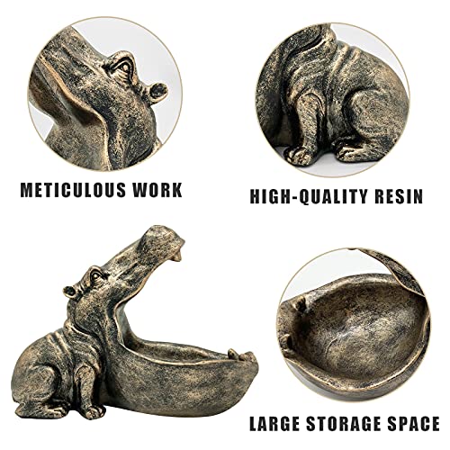 aboxoo Hippo Statue Home Resin Hippopotamus Figurine Sculpture Table Art Decoration Sundries Key Container Storage Box (Copper) - Image 2