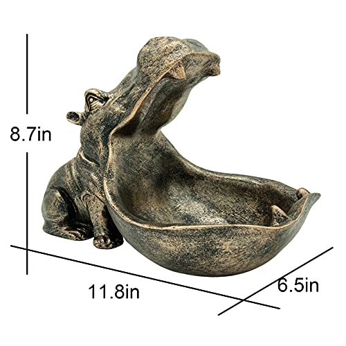 aboxoo Hippo Statue Home Resin Hippopotamus Figurine Sculpture Table Art Decoration Sundries Key Container Storage Box (Copper) - Image 5